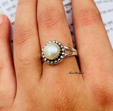 Handmade Pearl Stone Ring: 925 Sterling Silver Band Ring Silver Jewelry All Size