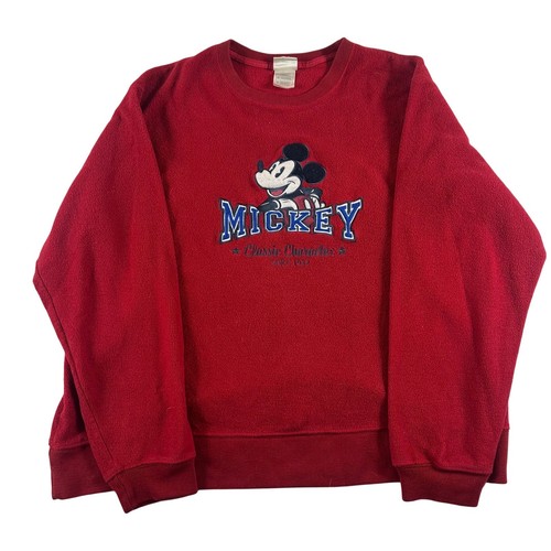 Vintage Disney Store Men's XL Mickey Mouse Fleece Sweatshirt Red Embroidered