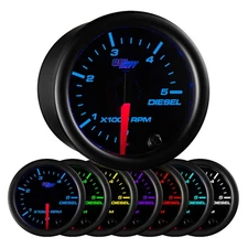 GlowShift Black 7 Color 5,000 RPM Diesel Tachometer Gauge 52mm 2" Diameter