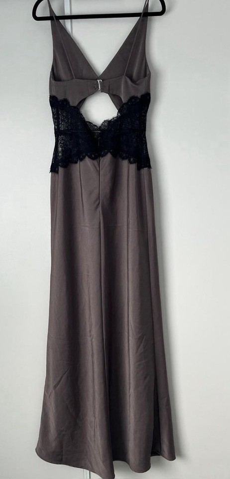 BEC & BRIDGE Camille Lace Maxi Dress Size 12 AU / 8 US Pewter gold cocktail Slip