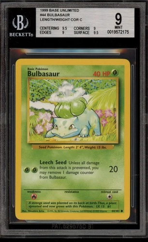 Pokemon Bulbasaur Base Set Unlimited #44 BGS 9 Mint