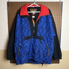 Giacca sci vintage Obermeyer uomo blu medio rosso Caribou mezza zip pullover anni 90