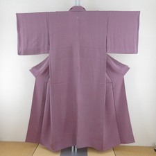 Plain color kimono Silk Purple One family crest 59.1inch Women's