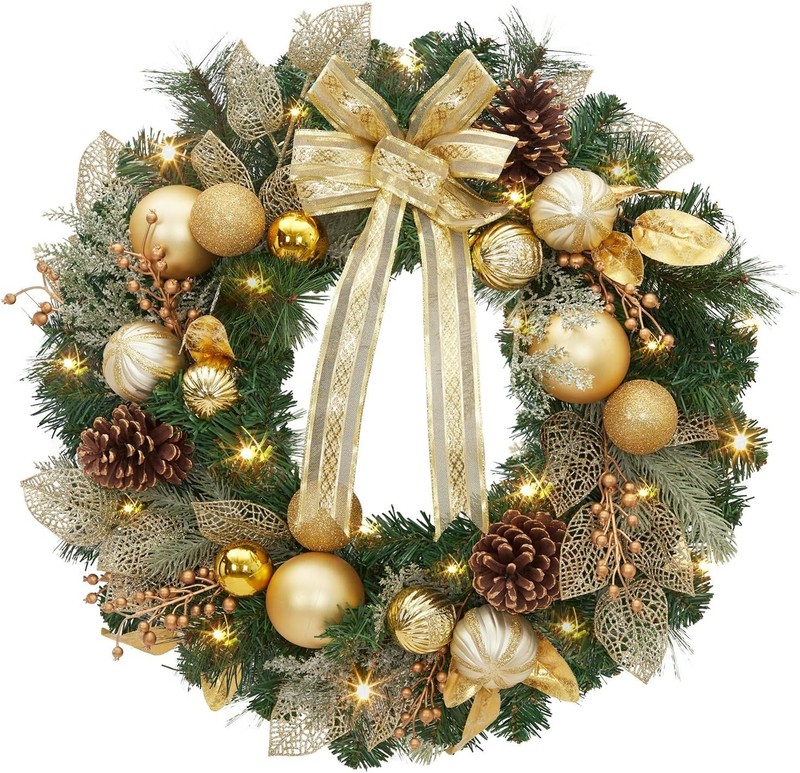 Christmas Wreath 18 in Artificial Pre-Lit Battery Powered Front Door Decoration