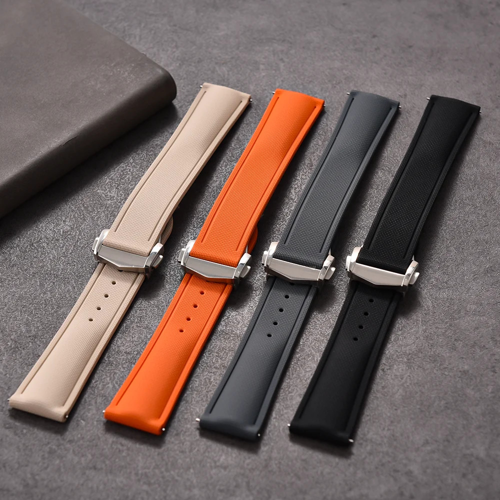 20/22mm Quick Release FKM Rubber Watch Strap Universal with Folding Clasp