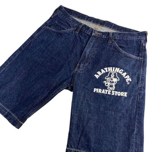USED [RARE] APE PIRATE STORE LOGO HALF DENIM JEANS, SIZE L, MADE IN JAPAN GOOD - Image 4 of 4