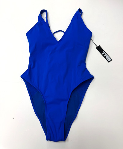 TA3 HI CUT PLUNGEY ONE PIECE SWIMSUIT SAPPHIRE BLUE SWIM SIZE LARGE L SHORT NEW