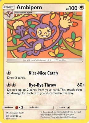 Ambipom 170/236 Uncommon Cosmic Eclipse Pokemon Near Mint