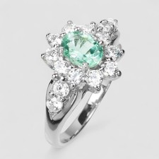 COLOMBIAN NEON GREEN EMERALD 925 STERLING SILVER HANDMADE FINE RINGS SIZE 7.75