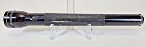 Vintage Mag-Lite Black 5D Cell Flashlight 17-1/8" Long Maglite USA w/ Spare Bulb