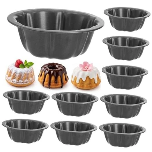 10 Pcs Mini Flan Molds Pan, 4 Inches Fluted Cake Pan Nonstick, Carbon Steel
