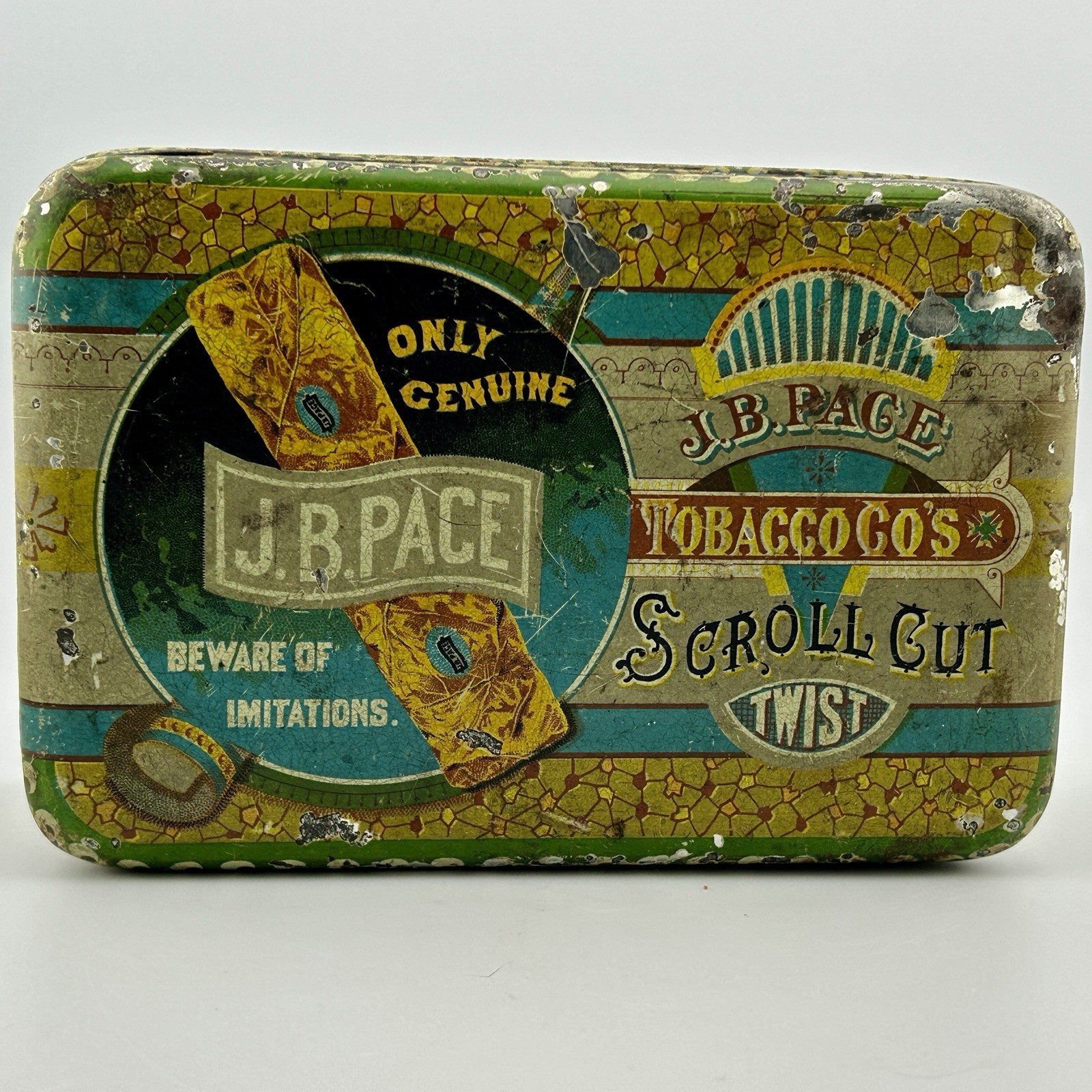 Antique J.B. Pace Scroll Cut Twist Tobacco Tin Somers Bros c.1880s Richmond VA