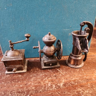 Vintage Lot of 3 Coffee Grinders (2), Water Pump (1) METAL PENCIL SHARPENERS 