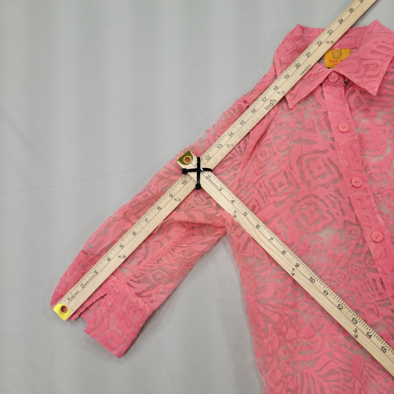 Ruby Rd Pink Burnout Sheer Button Front Blouse So… - image 10