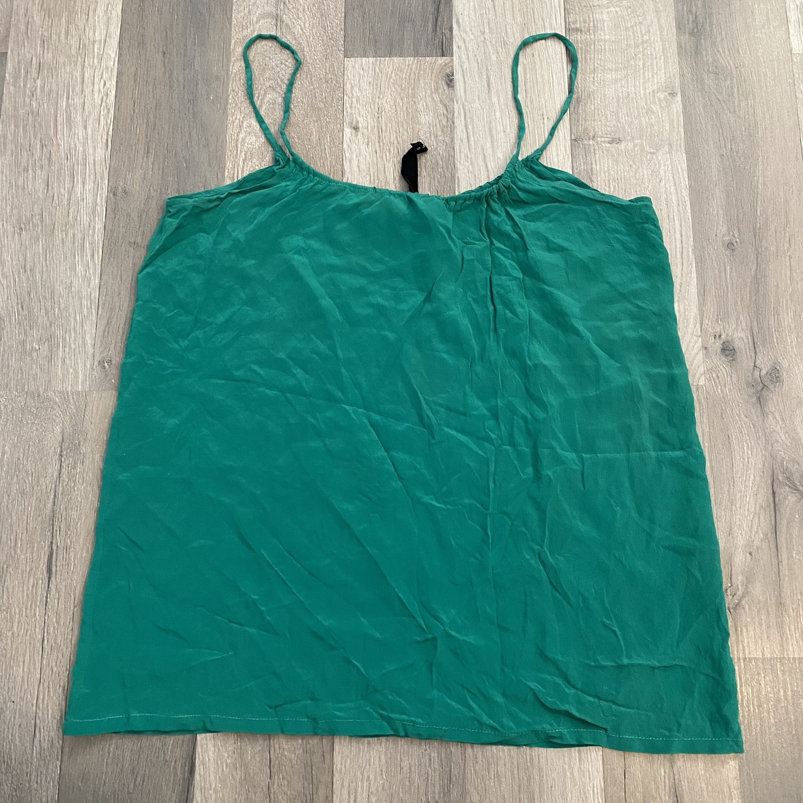 Y2K Green Silk Cami Tank Top Strappy Lightweight Boho