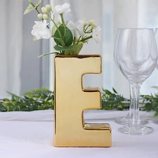 GOLD 6" Ceramic E Symbol Flower VASE Table Centerpiece Party Events Decorations