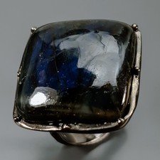 Handmade 32 ct+ Natural Labradorite Ring 925 Sterling Silver Size 8 /R441739