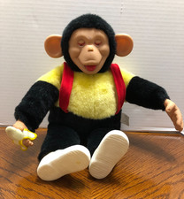 Rubber Face Mr. Bim Zippy Vintage 18" Plush Monkey Green Trading Banana Toy Doll