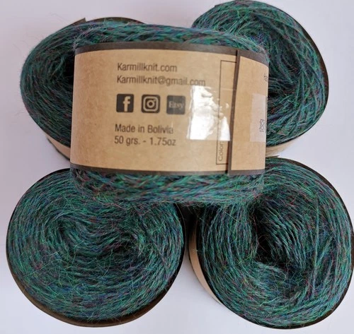 Alpaca Wool Skeins 100% Baby Alpaca Yarn Sport Weight Lot- 5  Green Melange C818 image 3