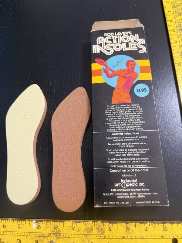 Rod Laver Action Insoles Old 1970s Vintage Tennis Shoes In Soles Women's 4-5 NOS
