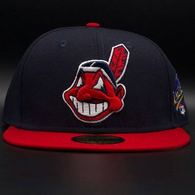 Cleveland Guardians Navy and Red Chief Wahoo World Series Grey Brim Size 7 5/8