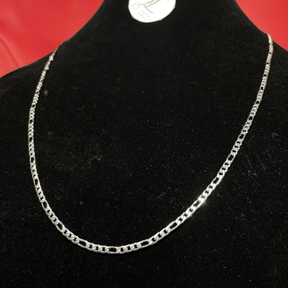14K White Gold Filled Figaro Chain Necklace 3MM 24 Inch Women’s Mens - Image 2 of 4