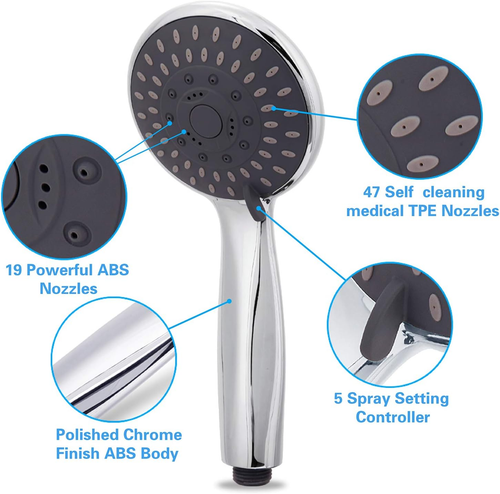High Pressure Handheld Shower Head  5-Settings Powerful Water Spray Shower Head - Picture 4 of 12