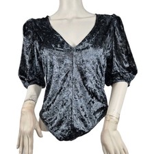 Free People Don t You Wish Velvet Bodysuit Size S Sunflower Seed Puff Sleeve24