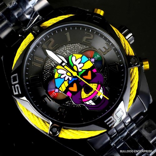 Invicta Romero Britto Modern Art Skull 47mm Black Stainless Steel Watch New - Picture 2 of 12