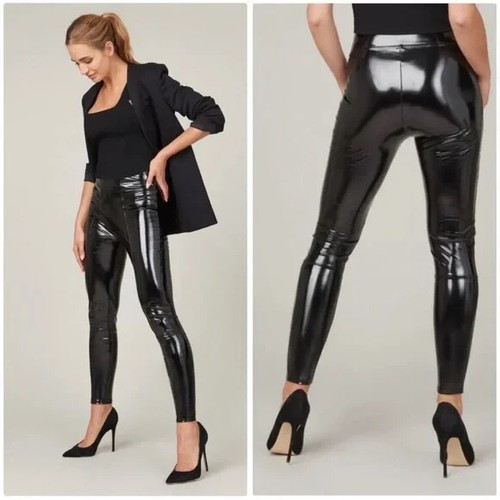 SPANX Faux Leather Leggings Womens Sz S Classic Black Glossy Goth Moto Sexy NWT - Picture 3 of 14