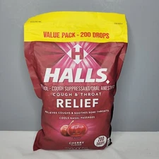 Halls Oral Anesthetic Cough & Throat Relief Cherry 200 Candy Drops NEW- 08/2026