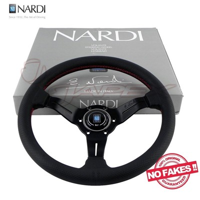 NARDI Classic Sports Rally Punching Leather/Black Spoke/Red Stitch 