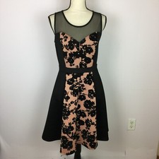 Enfocus Studio Fit & Flare Dress Size 8 Womans Black Knit Velvet Mesh Sleeveless