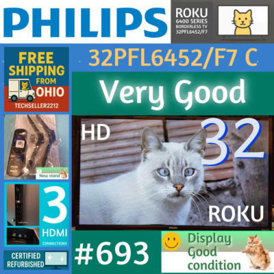 Philips 32'' HD(720P Smart Roku Borderless LED TV 32PFL6452/F7C with Remote/Stand
