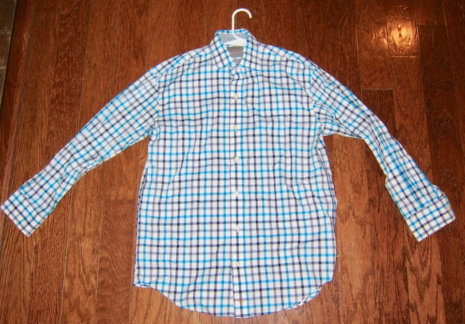 Usado en Excelente Condición! Camisa de Vestir Nordstrom Thomas Dean Niños Turquesa/Negro A Cuadros Manga Larga 10/12 Foto 2 de 2