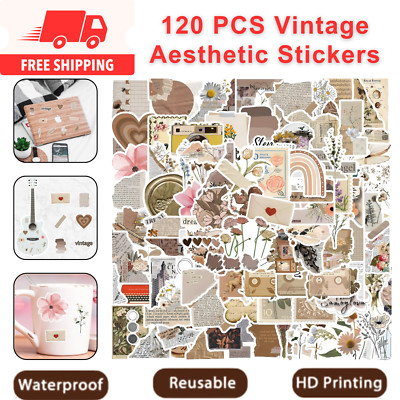 120PCS Vintage Aesthetic Stickers, Waterproof Scrapbook&Planner Stickers For DIY