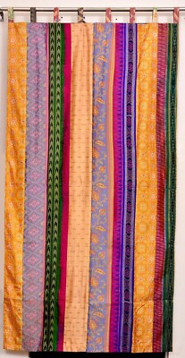 2 Pcs Indian Sari Multi Patchwork Curtain Drape Window Decor Silk Saree Curtain