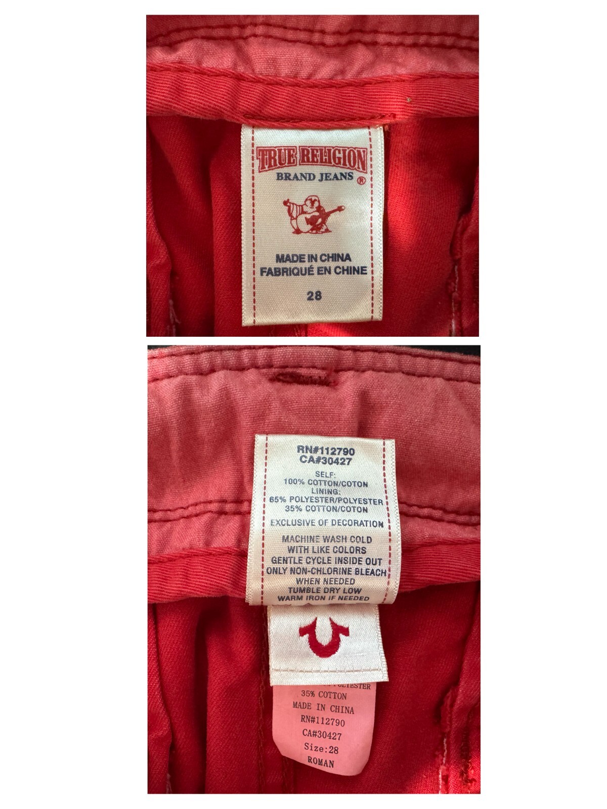 TRUE RELIGION "ROMAN" RED PATCHWORK DRAWSTRING JE… - image 7
