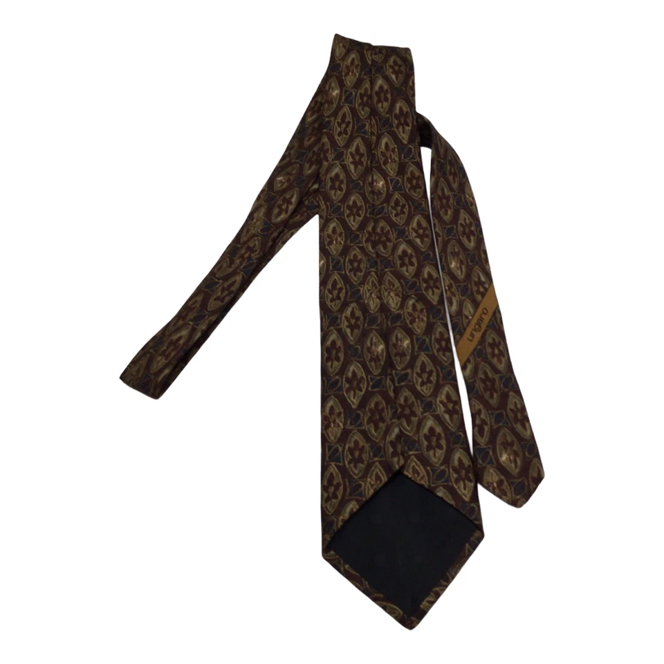 Corbata de seda Ungaro vintage para hombre diseñador marrón multicolor geométrica adulto oficina Foto 4 de 4