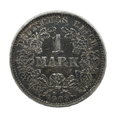 1908 E Germany Empire Silver One 1 Mark Toned Unc. Coin  KM#14 Scares.