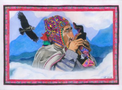 Kunstdruck Q'ero Schamane Kunst Malerei Schamanismus Peru Anden Machu Picchu