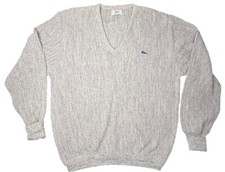 Vintage Izod Lacoste V-Neck Sweater Solid Gray Size XL USA Made Alligator Logo