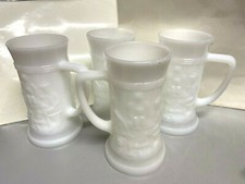 5 VTG 1950s Federal Glass Milk Glass Beer Stein Tankard Tavern Bar Scene 6" tall