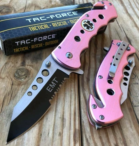 Tac Force Spring Open Emergency EMT EMS Rescue Medical Folding Pocket Knife PINK