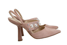 Nine West Debut 2 Pink Faux Suede Pearl Embellished Pointed Toe Pumps Size 8.5