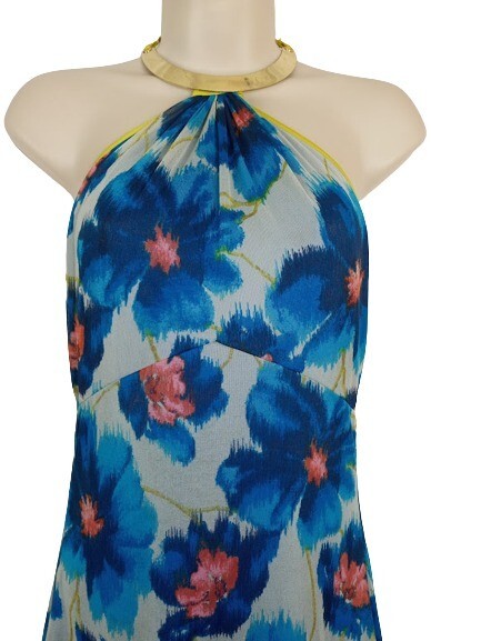 max and cleo maxi dress Max and Cleo Womens Maxi Halter Dress Blue Floral Ruffle Tiered Chiffon 2