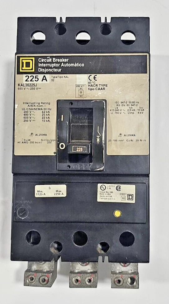 SQUARE D KAL36225J Used Working Power Distribution Circuit Breaker