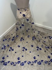 Gold Royal Embroidery Pearl Beaded Rhinestone Bridal Lace Fabric 50 Width 1 Yard