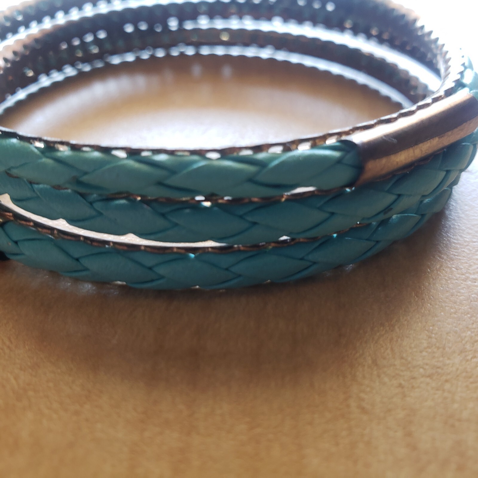 3 Stacking Bracelets Copper Leather Turquoise Bra… - image 1