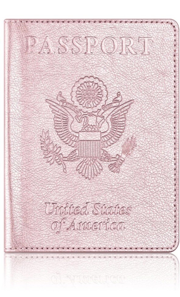 Rose Gold Leather Passport Holder with Vaccine Card Slot for Travel-image